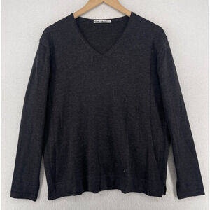 CASCIA Sweater Womens L Pure New Wool Jumper V-Neck Long Sleeve Pullover Gray